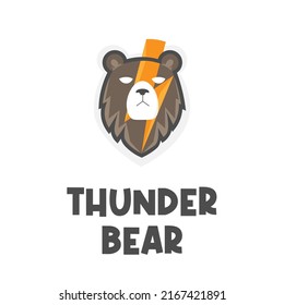 Grizzly bear head illustration logo with  thunder 