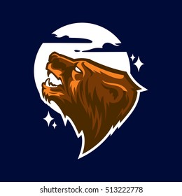 Grizzly bear Head Logo Mascot Emblem. Talisman college sports teams, e-sport, tattoo, print t-shirt. The design of the character of a wild bear. Vector illustration.