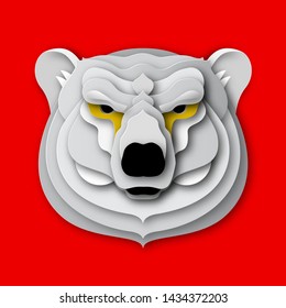 Grizzly bear head mascot, papercut syle, Vector 