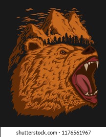 Grizzly Bear Head In real Habitat