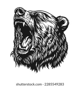 Grizzly bear head roaring. Vector illustration.