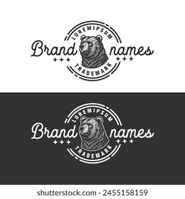 grizzly bear head vintage badge monochrome logo design vector template illustration