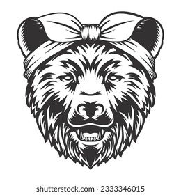 Grizzly bear headband bandana line art. Farm Animal. Black bear logos or icons. vector illustration
