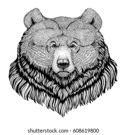 Grizzly bear Hipster style animal Image for tattoo, logo, emblem, badge design