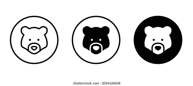 Grizzly bear or honey bear or polar bear head face icon button, vector, sign, symbol, logo, illustration, editable stroke, flat design style isolated on white