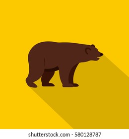 Grizzly Bear Icon. Flat Illustration Of Grizzly Bear Vector Icon For Web Isolated On Yellow Background