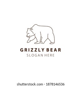 grizzly bear line art logo illustration vector template design