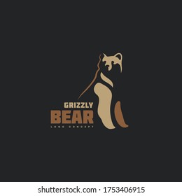 Grizzly bear logo design template on a dark background. Vector illustration.