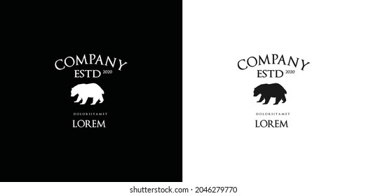 Grizzly Bear logo Design Template emblem badge and mascot black silhouette