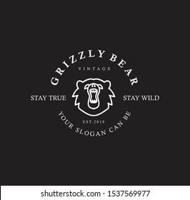 Grizzly Bear Logo line Vintage web design. Grizzly Bear outline Logo vector icon . Wild animals symbol, logo illustration. 