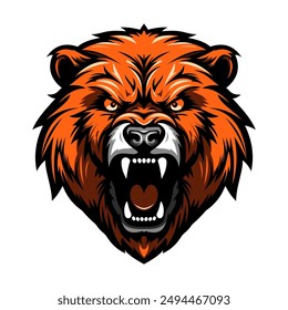 Grizzly bear logo. Roaring bear. Vector illustration of an angry grizzly bear's head. Bear head mascot. Sports logo.
