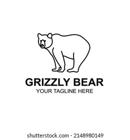Grizzly bear logo vector silhouette outline monoline art icon