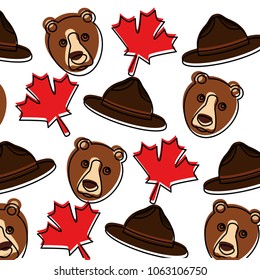 grizzly bear and maple leafs pattern background