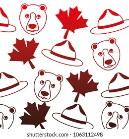 grizzly bear and maple leafs pattern background