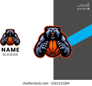 Grizzly bear mascot for esport and sport logo isolated in white background Premium Vector.