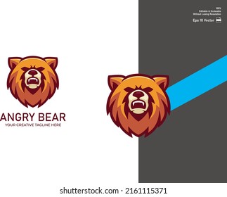 Grizzly bear mascot for esport and sport logo isolated in white background Premium Vector.