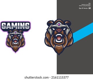 Grizzly bear mascot for esport and sport logo isolated in white background Premium Vector.