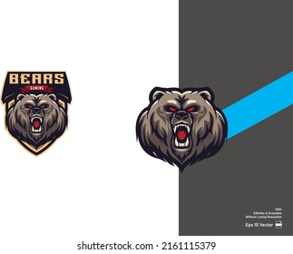 Grizzly bear mascot for esport and sport logo isolated in white background Premium Vector.