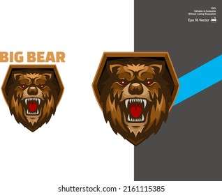 Grizzly-Bär-Maskottchen für Sport und Logo einzeln auf weißem Hintergrund Premium Vector.