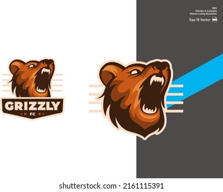 Mascota de oso pardo para el deporte y el logotipo deportivo aislado en el fondo blanco Vector Premium.