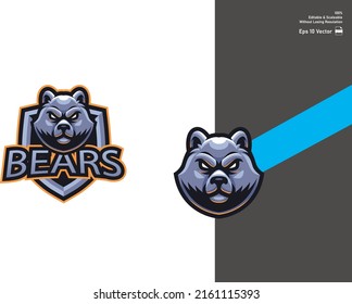 Grizzly bear mascot for esport and sport logo isolated in white background Premium Vector.