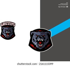 Grizzly bear mascot for esport and sport logo isolated in white background Premium Vector.