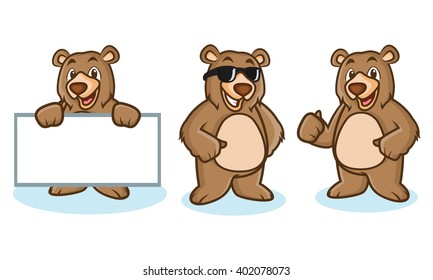 Grizzly Bear Mascot happy, pose and bring board