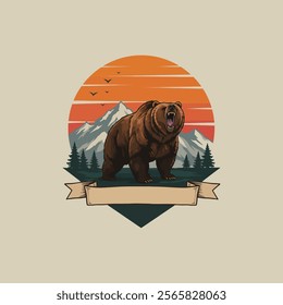 Grizzly bear in mountain landscape.