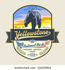 Grizzly bear, national Park Yellowstone, illustration, vector