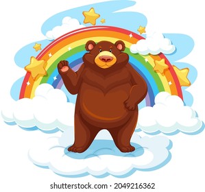 Grizzly bear on the cloud with rainbow illustration