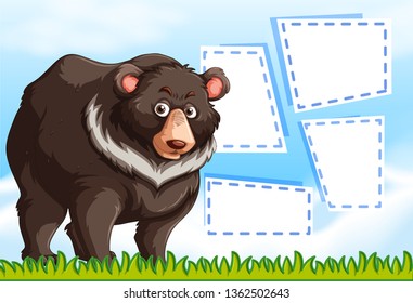 Grizzly bear on note template illustration