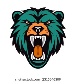 a grizzly bear with an open mouth, mascot team logo.