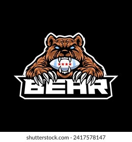 Grizzly bear with rugby ball esport logo mascot design