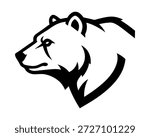 Grizzly bear silhouette. Head profile logo icon symbol design. Minimalist black style. Isolated on white background.
