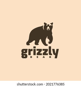 Grizzly bear silhouette logo design template. Vector illustration.