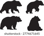 Grizzly Bear Silhouette Set Walking Sitting Wild Animal Vector Illustration