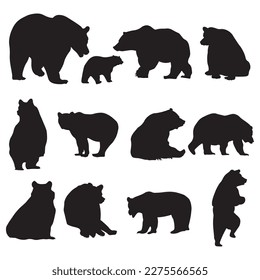 Conjunto de ilustraciones vectoriales de silueta de oso pardo