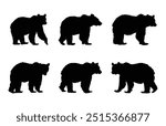 Grizzly Bear Silhouette Vector Set, Black Bear Walking Black Clipart Bundle