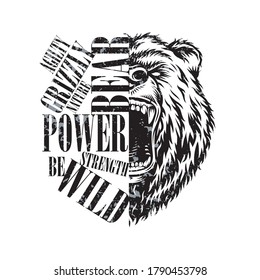 Grizzly bear slogan graphic vector print lettering for t shirt print design