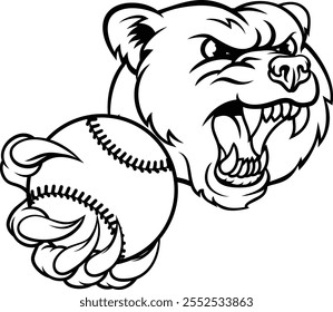 Ein Grizzlybär Softball oder Baseball Tier Maskottchen hält einen Ball in seiner Klaue