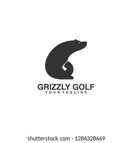 grizzly bear with stick golf vector logo design