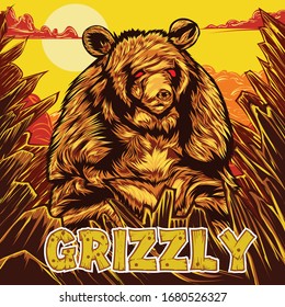 Grizzly Bear Tshirt Design Red Concept