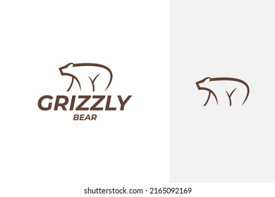 grizzly bear vector logo design in outline, line art style