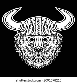 grizzly bear viking black and white illustration print on t-shirts,jacket,souvenirs or tattoo free vector