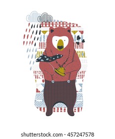 Grizzly bear/hand drawn vector illustration of bear/can be used for kid's, baby's adults shirt design/fashion print design/fashion graphic/t-shirt/kids wear/tee