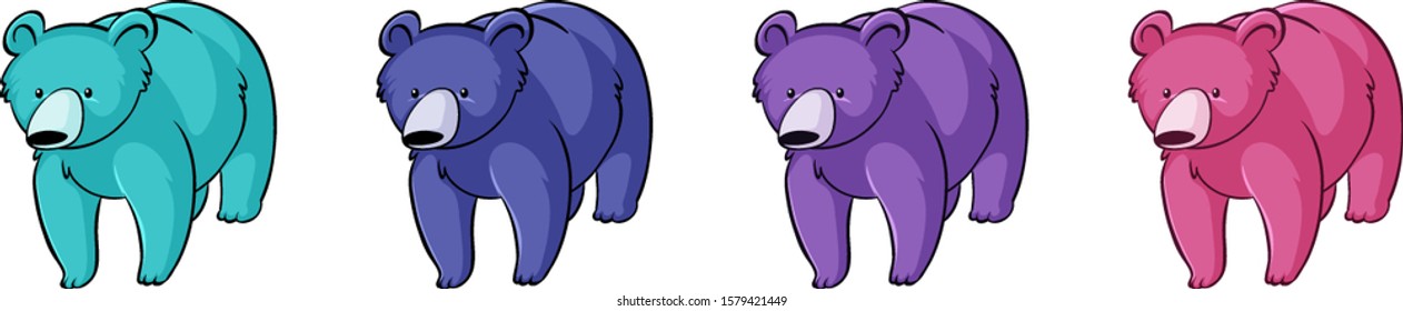 Grizzly bears in four colors illustration