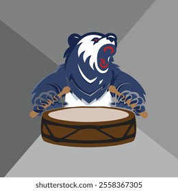 Grizzly Bear's Playing Drum Logo.
A Bear Playing Drum. Bar Logo For T-shirts