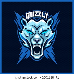 Grizzly Bears Roar mascot esport logo design illustrations vector template, Polar Bear logo for team game streamer, full color cartoon style