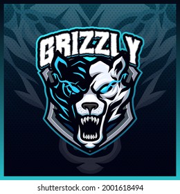 Grizzly Bears Roar mascot esport logo design illustrations vector template, Polar Bear logo for team game streamer. full color cartoon style