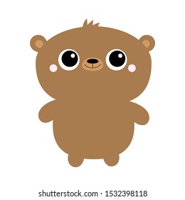 Grizzly brown bear toy. Big eyes. Cute cartoon funny kawaii character. Forest baby animal collection. White background. Isolated. Flat design. Vector illustration